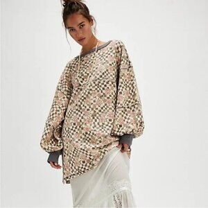 Free People We The Free Coastal Printed Crew Tunic Dress in Terracotta Combo XS